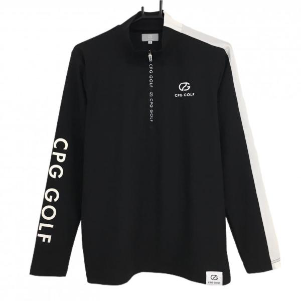 新品】CPG 長袖ハイネックシャツ 黒×白 メッシュ調 ハーフジップ 立体