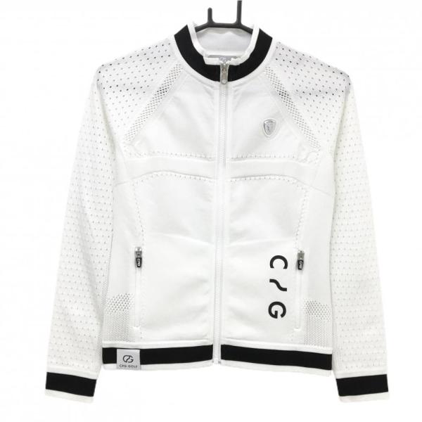 新品】CPG ニットジャケット 白×黒 透かし編み 立体ロゴ レディース 1
