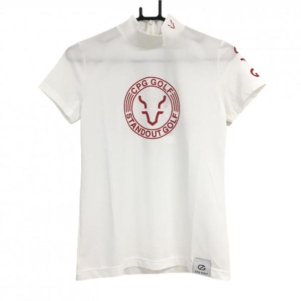 新品】CPG 半袖ハイネックシャツ 白×レッド メッシュ調 ロゴプリント