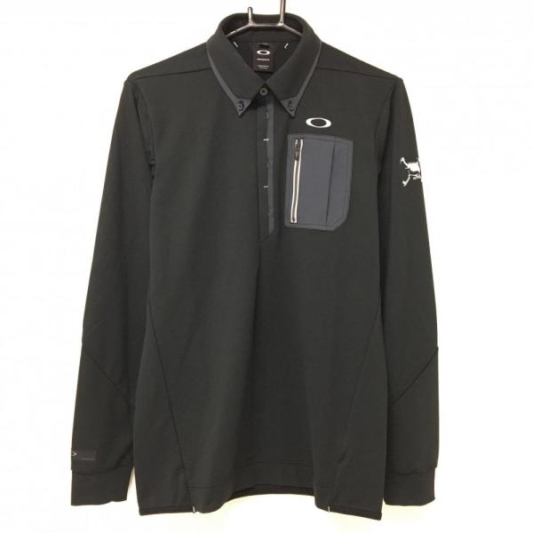 未使用級　オークリー　L 半袖　ポロシャツ　13SS　ロゴ刺繍　ボタンダウン　黒 オークリー 半袖ポロシャツ 黒 ロゴ刺しゅう 切替 ティー装着可