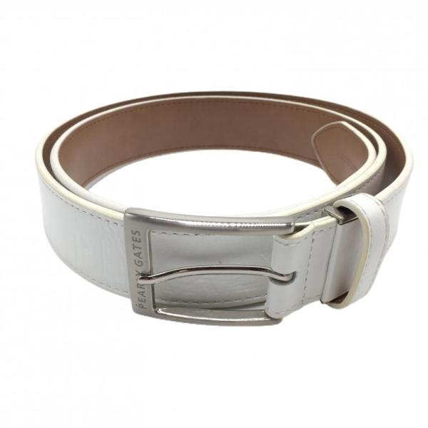 美品 パーリーゲイツ ベルト ロゴ レザー ホワイト ゴルフ メンズ PEARLY GATES パーリーゲイツ ベルト 白 ロゴエンボス加工