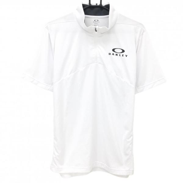 OAKLEY ゴルフ 新品 ポロシャツ XS ハーフジップ 春夏 ロゴ 運動 OAKLEY（オークリー） 半袖ポロシャツ 白 ロゴ黒 ハーフジップ 袖下