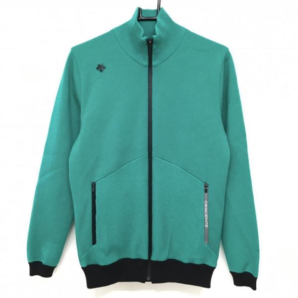 デサントゴルフ ウール混 中綿ニットジャケット グリーン×黒 Mサイズ DESCENTE GOLF 【美品】デサントゴルフ 中綿ニットジャケット グリーン