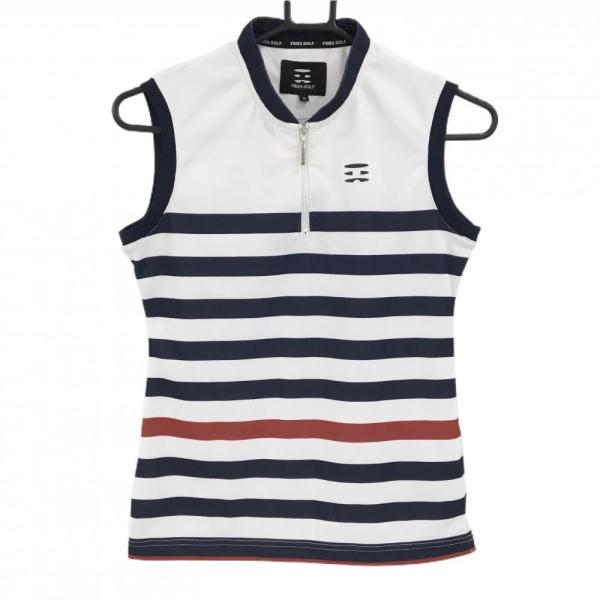 超美品】フィデスゴルフ ノースリーブポロシャツ 白×ネイビー ハーフ