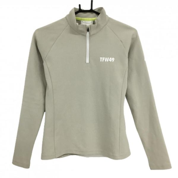 TFW49 長袖ハイネックシャツ ベージュ ロゴ白 ハーフジップ 裏起毛