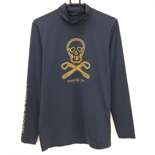 MARK&LONA ハイネック長袖シャツ　48 新品】マークアンドロナ 長袖ハイネックシャツ 黒×白 胸ロゴ