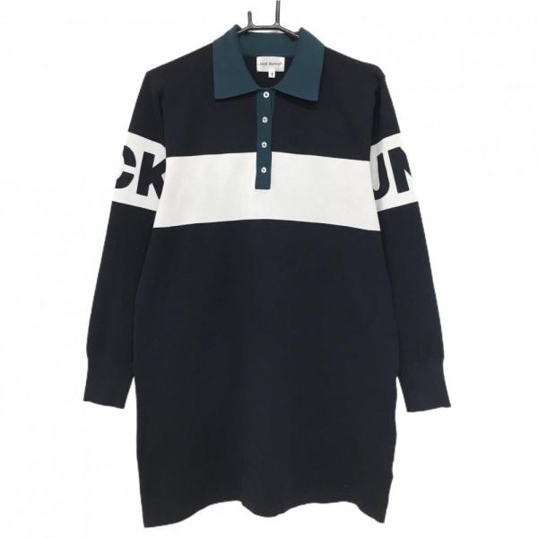 Jack Bunny ネイビー 長袖ワンピース サイズ1 防風ニット　新品 Jack Bunny!!（ジャックバニー） ニットポロワンピース ネイビー×白
