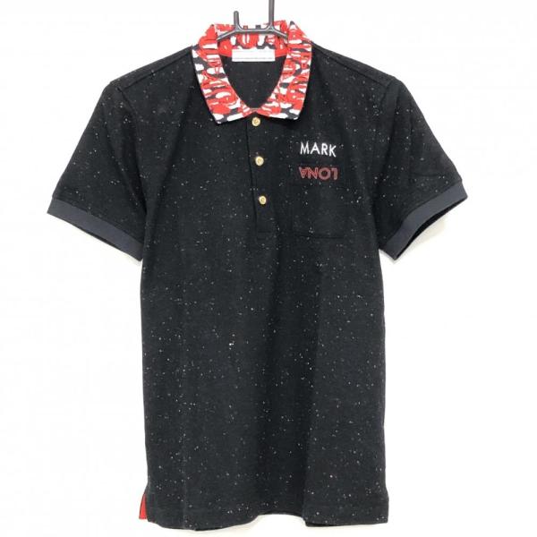 マークアンドロナ　ポロシャツ　黒　M 半袖　ゴルフウェア MARK&LONA 【美品】マークアンドロナ 半袖ポロシャツ 黒×マルチ