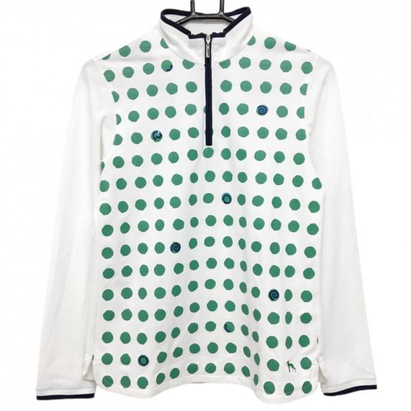 adabat 【美品】アダバット 長袖ハイネックシャツ 白×グリーン ドット