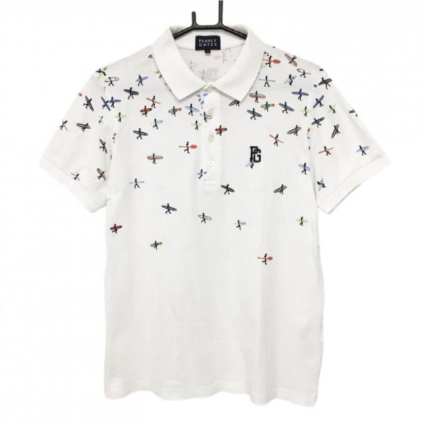 PEARLY GATES 新作半袖ポロシャツ サイズ5 ホワイト系 新品未使用 PEARLY GATES パーリーゲイツ 半袖ポロシャツ 白×ブルー 上部