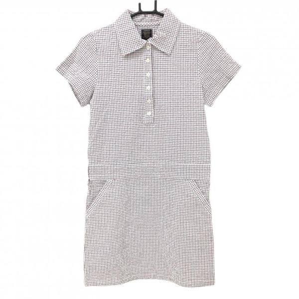 【美品】エドウィン 半袖ポロワンピース 白×レッド×ネイビー 格子柄  レディース S ゴルフウェア EDWIN GOLF