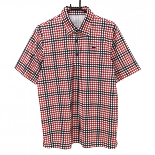 NIKE GOLF 赤黒チェック ポロシャツ　Mサイズ NIKE（ナイキ） 【超美品】ナイキ 半袖ポロシャツ レッド×黒×白