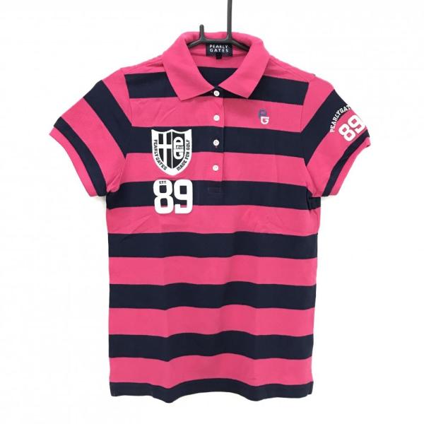 パーリーゲイツ　ボーダー　ポロシャツ　レディース　ニコちゃん　スマイル　半袖 PEARLY GATES 【美品】パーリーゲイツ 半袖ポロシャツ ピンク