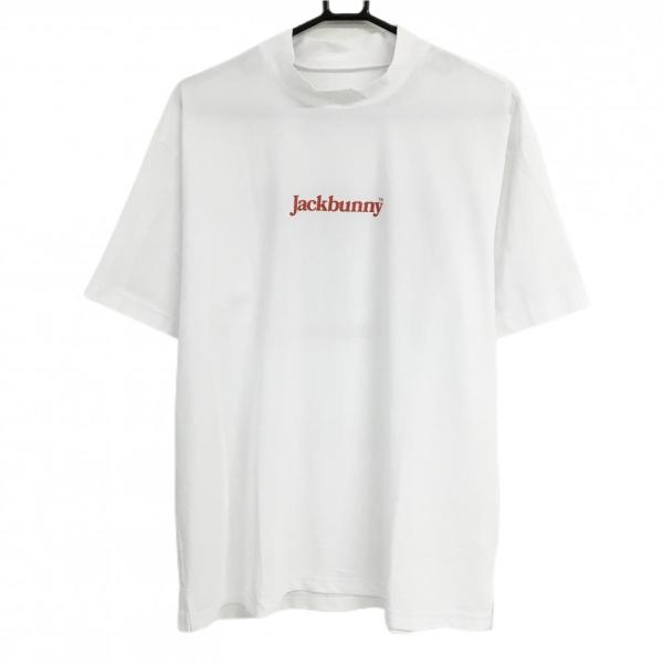 【超美品】ジャックバニー 半袖ハイネックシャツ 白×レッド ロゴプリント メンズ 6(XL) ゴルフウェア 2025年モデル Jack Bunny Jack Bunny!!（ジャックバニー） 【超美品】ジャックバニー 半袖