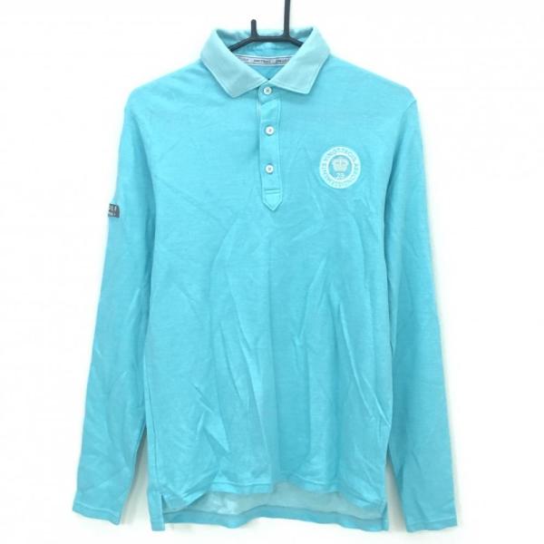 23区GOLF 【美品】23区ゴルフ 長袖ポロシャツ ライトブルー 襟ボーダー