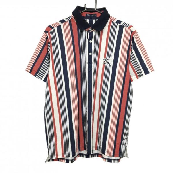 23区GOLF 【超美品】23区ゴルフ 半袖ポロシャツ 白×ネイビー×レッド