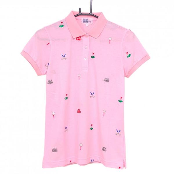Jack Bunny ジャックバニー 総柄ロゴ 半袖 ポロシャツ ピンク 5 Jack Bunny!!（ジャックバニー） 【未使用品】ジャックバニー 半袖