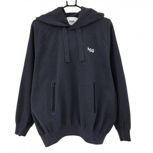 PGG 【超美品】PGGパーリーゲイツ ニットパーカー グレー ロゴプリント
