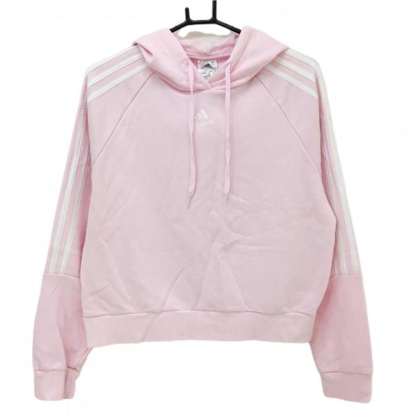 adidas（アディダス） パーカー ピンク×白 袖3ライン トレーナー