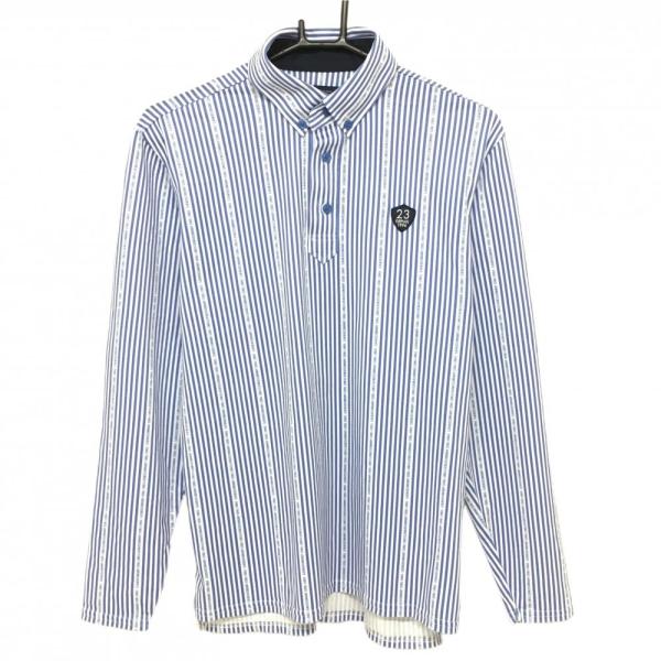 23区GOLF 【超美品】23区ゴルフ 長袖ポロシャツ 白×ブルー ストライプ