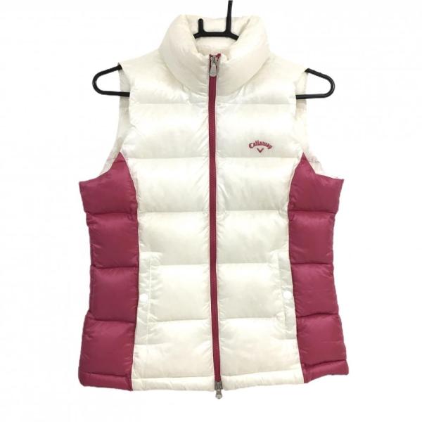 Callaway（キャロウェイ） ダウンベスト 白×ピンク ロゴ刺しゅう 裾
