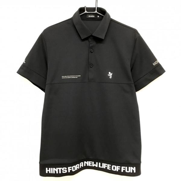 美品】ハチヤーズ 半袖ポロシャツ 黒 背ロゴシルバー メンズ XL ゴルフ
