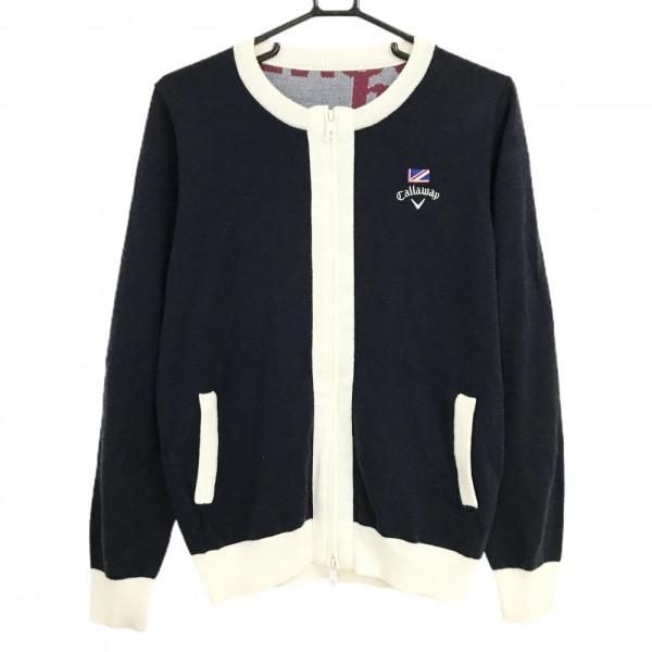 Callaway（キャロウェイ） ノーカラーニットジャケット ネイビー×白