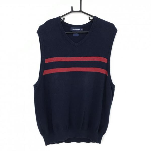 POLO GOLF ポロゴルフ ニットベスト ネイビー×レッド 胸ライン