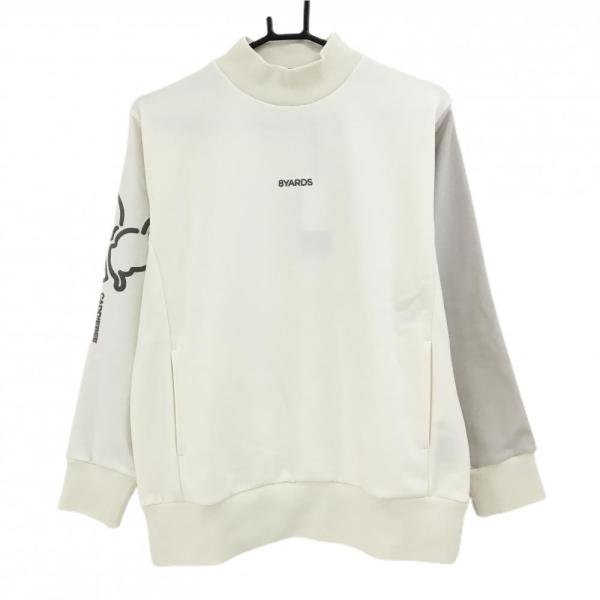 新品】ハチヤーズ ハイネックトレーナー 白×ライトベージュ 袖ロゴ