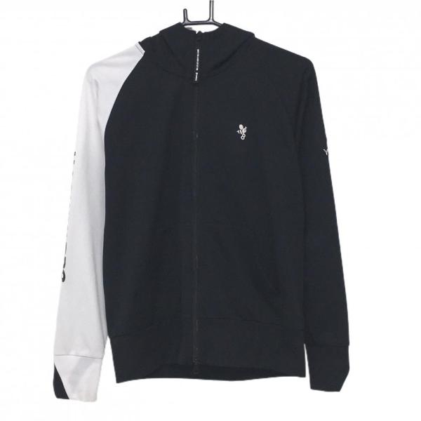 美品】ハチヤーズ ジップパーカー 黒×白 袖ロゴ ジャケット メンズ M