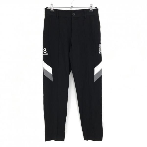 ハチヤーズ パンツ 黒×白 ロゴ刺しゅう 裏微起毛 ウエスト一部ゴム