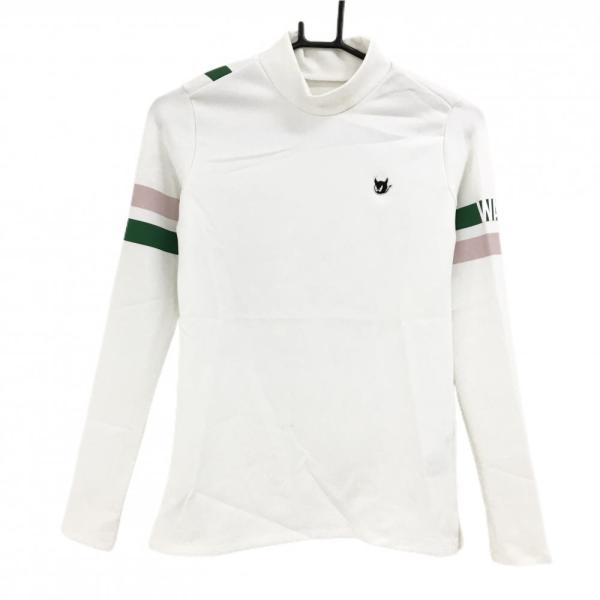 WAAC ワック 長袖ハイネックシャツ 白×グリーン×ピンク 袖ライン ロゴ