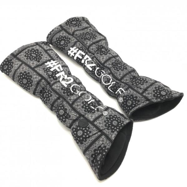 新品】エフアールツー 中綿レッグウォーマー 黒×白 総柄 ペイズリー 裏