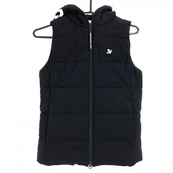 超美品】ハチヤーズ フード付き中綿ベスト 黒×白 フードビッグロゴ