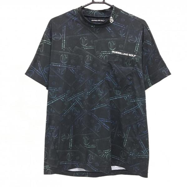 【美品】ラッセルノゴルフ 半袖ハイネックシャツ 黒×ライトグリーン ルチャマスク総柄   メンズ 6(XL) ゴルフウェア RUSSELUNO Russeluno（ラッセルノ） 【美品】ラッセルノゴルフ 半袖ハイネック