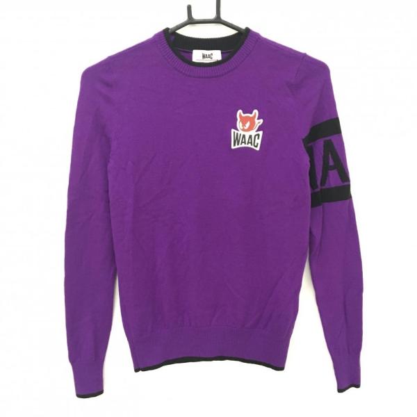 WAAC 【美品】ワック セーター パープル×黒 ロゴワッペン 羊毛100