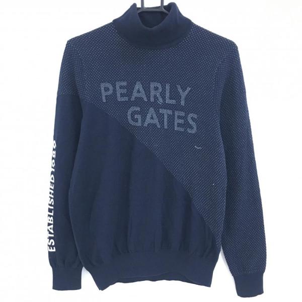 PEARLY GATES（パーリーゲイツ） タートルネックセーター ネイビー×白