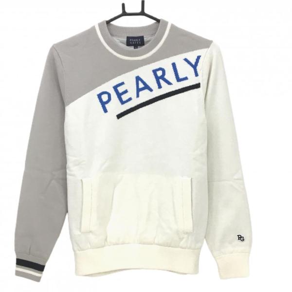【超美品】パーリーゲイツ 裏地付セーター 白×グレー 腹部ポケット ウール混 ニット  レディース 1(M) ゴルフウェア PEARLY GATES PEARLY GATES（パーリーゲイツ） 【超美品】パーリーゲイツ 裏地付