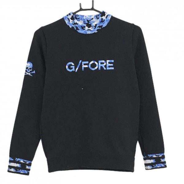 G/FORE（ジーフォア） セーター 黒×ブルー ネック・袖口カモフラ 迷彩