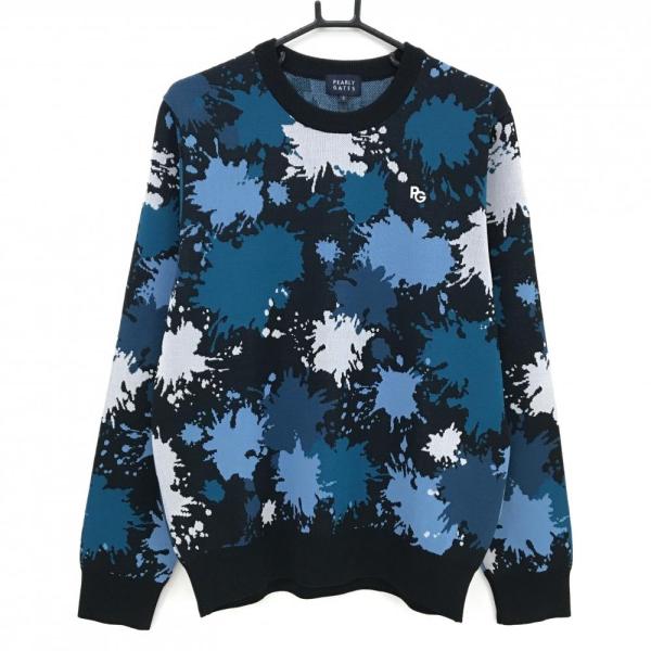 【新品】パーリーゲイツ セーター ダークネイビー×ブルー系×白 総柄 胸ロゴ ニット メンズ 5(L) ゴルフウェア PEARLY GATES PEARLY GATES（パーリーゲイツ） 【新品】パーリーゲイツ セーター
