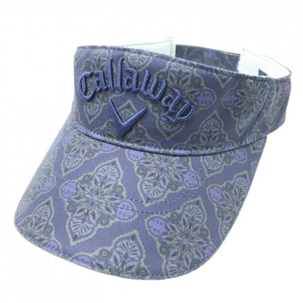 【美品】キャロウェイ サンバイザー パープル×ネイビー 総柄 ロゴ刺しゅう FR   ゴルフウェア Callaway