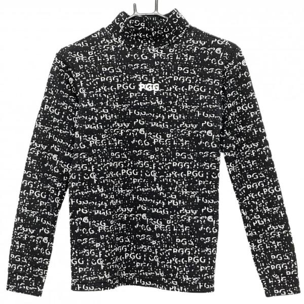 PGGレディースハイネックシャツ美品 PGG 【超美品】PGGパーリーゲイツ 長袖ハイネックシャツ 黒系×白 ロゴ
