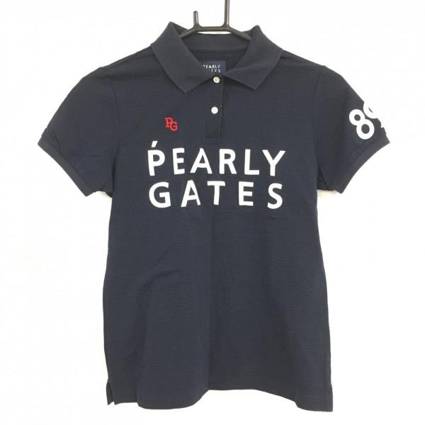 サイズ：0 PEARLY GATES パーリーゲイツ  半袖ポロシャツ サイドロゴ サッカー地 ストライプ柄 ネイビー系 [240101468438] ゴルフウェア レディース ストスト PEARLY GATES（パーリーゲイツ） 【美品】パーリーゲイツ 半袖