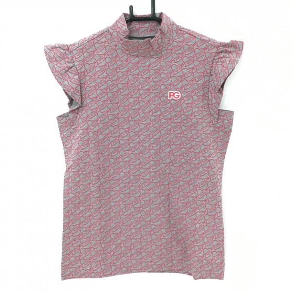 【新品】パーリーゲイツ ノースリーブポロシャツ グレー×ピンク ハートロゴ総柄 レディース 00(XS) ゴルフウェア PEARLY GATES PEARLY GATES（パーリーゲイツ） 【新品】パーリーゲイツ ノースリーブ