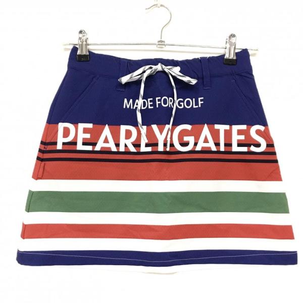 【新品】パーリーゲイツ スカート ブルー×レッド ボーダー調 織生地 フロントロゴ レディース 00(XS) ゴルフウェア PEARLY GATES PEARLY GATES（パーリーゲイツ） 【新品】パーリーゲイツ スカート