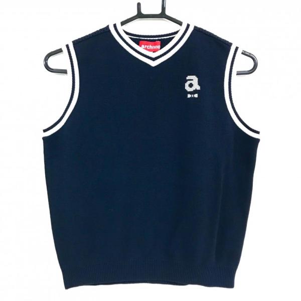 【超美品】アルチビオ ニットベスト ネイビー×白 透かし編み レディース 38(M) ゴルフウェア archivio archivio（アルチビオ） 【超美品】アルチビオ ニットベスト ダーク