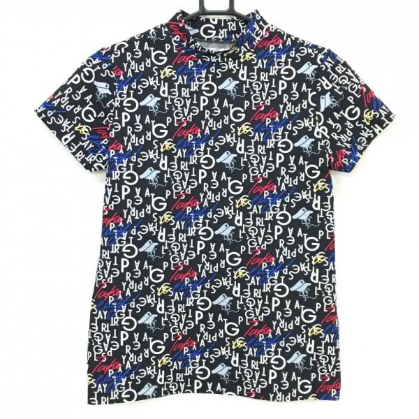【超美品】パーリーゲイツ 半袖ハイネックシャツ 黒×白 サンバイザー総柄 レディース 1(M) ゴルフウェア 2025年モデル PEARLY GATES PEARLY GATES（パーリーゲイツ） 【超美品】パーリーゲイツ 半袖