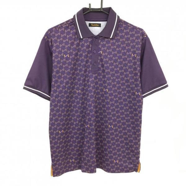 【超美品】レザレクション 半袖ポロシャツ パープル 身頃総柄 メンズ XL ゴルフウェア Resurrection