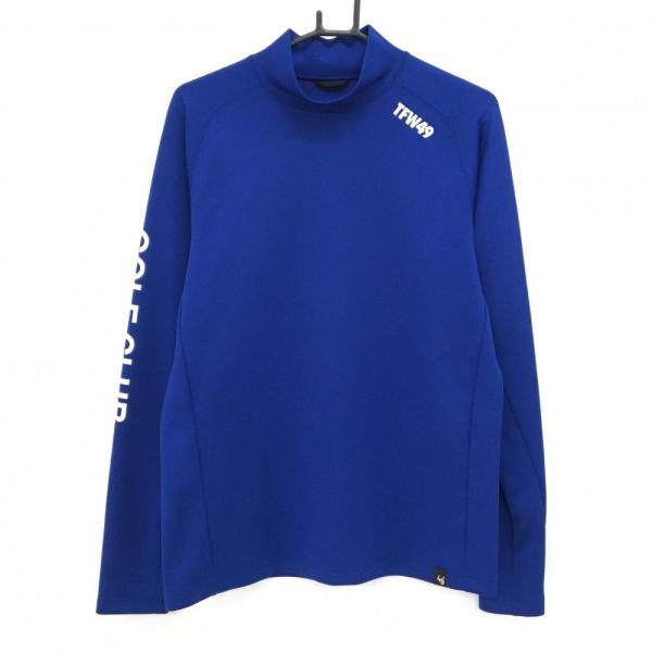 【美品】TFW49 長袖ハイネックシャツ ブルー×白 ロゴ ストレッチ メンズ XL ゴルフウェア TFW49