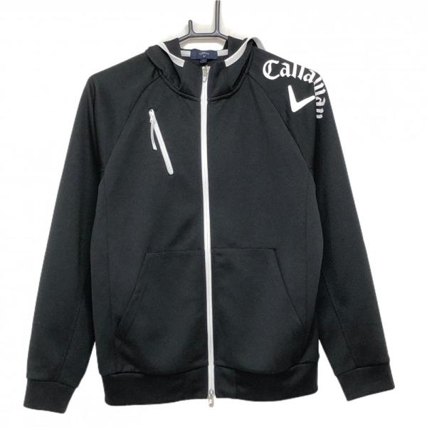 【超美品】キャロウェイ ジップパーカー 黒×白 肩ロゴ パイピング レディース L ゴルフウェア Callaway